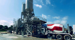 concrete plant with a concrete truck with an american flag design
